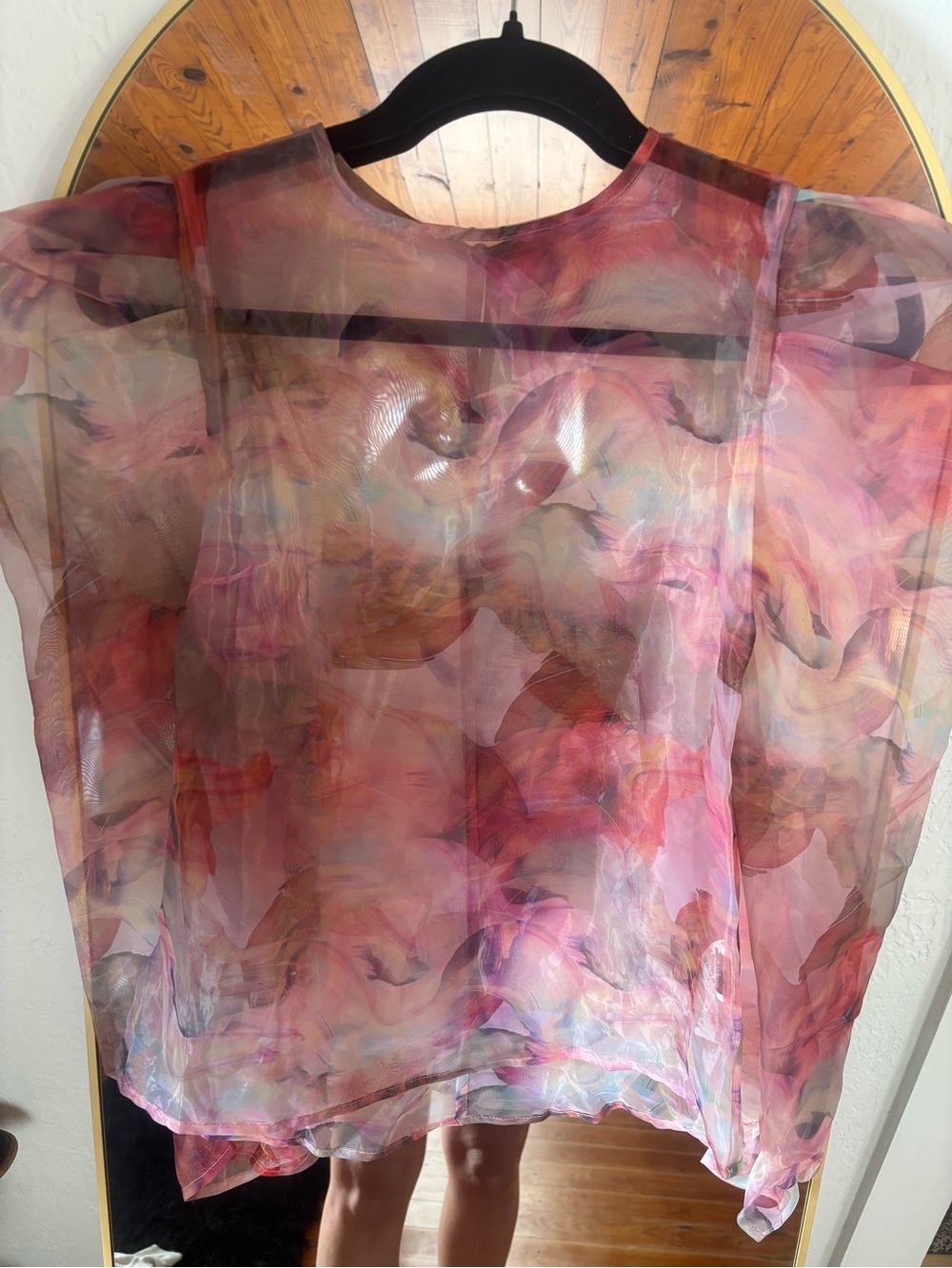 Sheer Floral Watercolor Puff-Sleeve Top - Pink